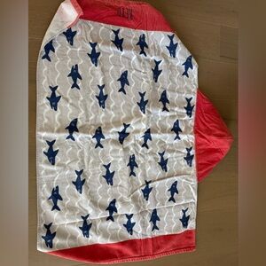 Pottery Barn Kids Shark Pattern Hooded Towel with name REID
